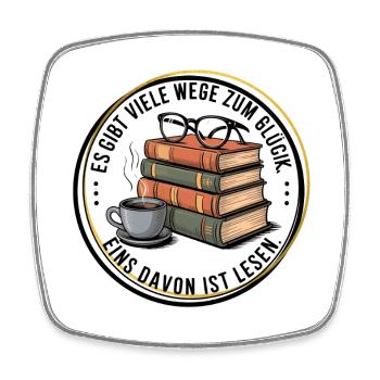 Es gibt viele Wege zum Glück, eins davon ist Lesen - Viereckiger Kühlschrankmagnet - Weiß - Vorne