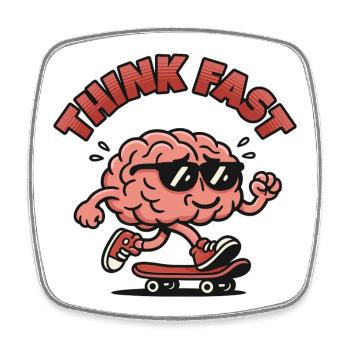 Think Fast Brain Skate - Square fridge magnet - white - Front
