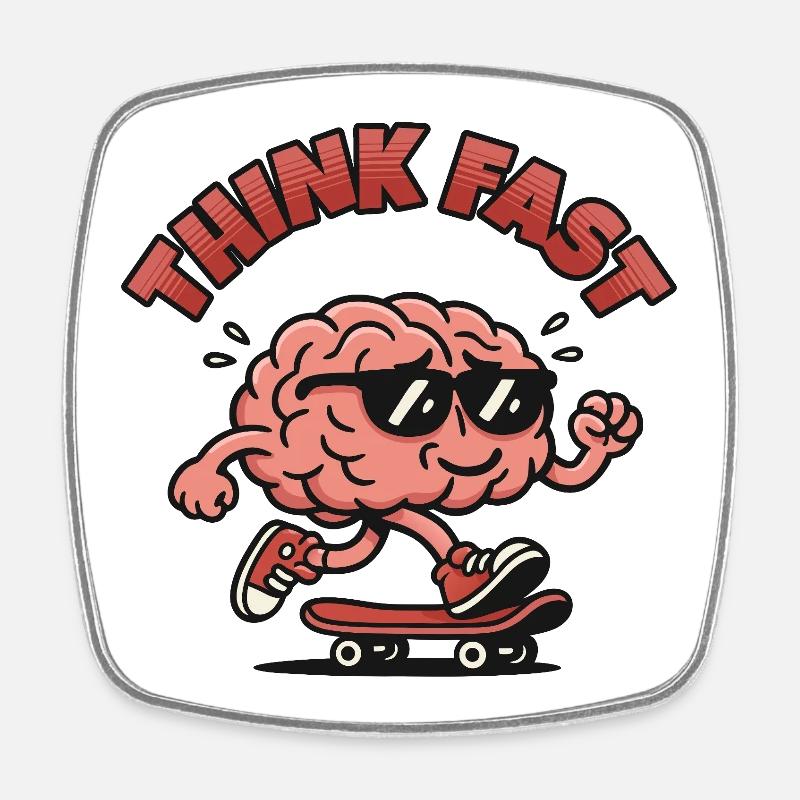 Denk an Fast Brain Skate. - Viereckiger Kühlschrankmagnet - Weiß