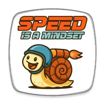 Denk schnell – Schnecke mit Helm - Viereckiger Kühlschrankmagnet - Weiß - Vorne