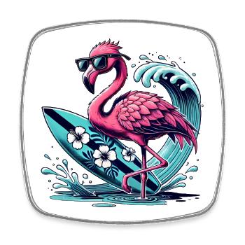 Surfing flamingo with style - Square fridge magnet - white - Front