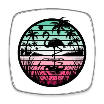 Retro Flamingo Sunset - Viereckiger Kühlschrankmagnet - Weiß - Vorne