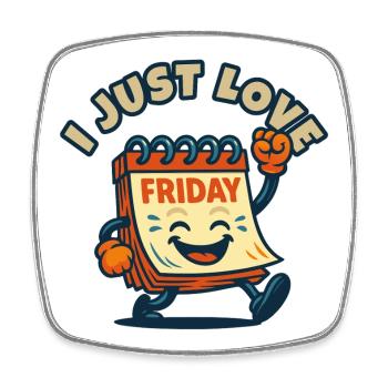 I Love Friday Cartoon - Viereckiger Kühlschrankmagnet - Weiß - Vorne