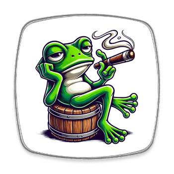 Chill Frosch mit Zigarre - Viereckiger Kühlschrankmagnet - Weiß - Vorne