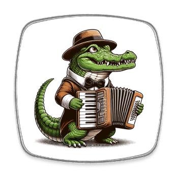 Crocodile Accordéon Harmonica Musique Cadeau - Magnet carré - blanc - Devant