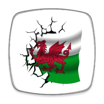 Drapeau du Pays de Galles - Gallois - Drapeau Broken Design - Magnet carré - blanc - Devant