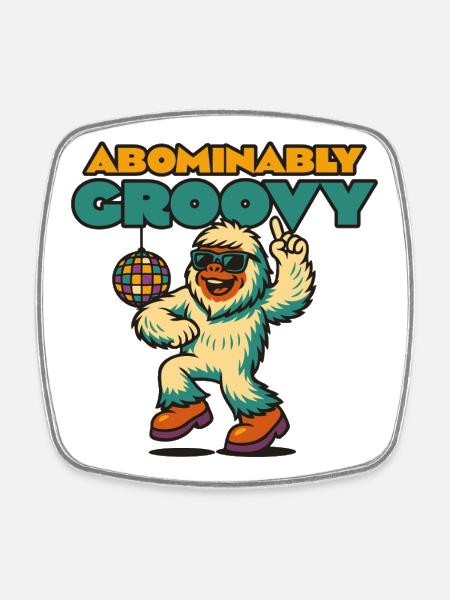 Groovy Disco Yeti - Square fridge magnet - white