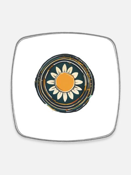 Minimalist Sunflower Mandala | Nature & Po - Square fridge magnet - white