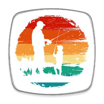 Angeln bei Sonnenuntergang: Vater und Kind Silhouette - Viereckiger Kühlschrankmagnet - Weiß - Vorne