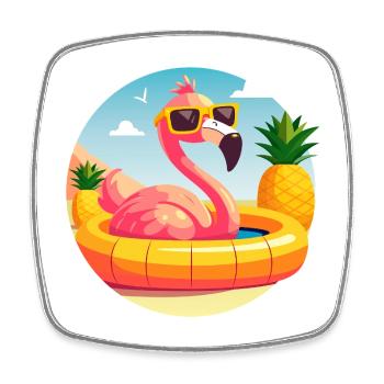 Flamingo and Pineapple Cute Vector Drawing - Square fridge magnet - white - Front