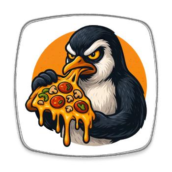Determined Penguin Pizza Italian Food - Square fridge magnet - white - Front