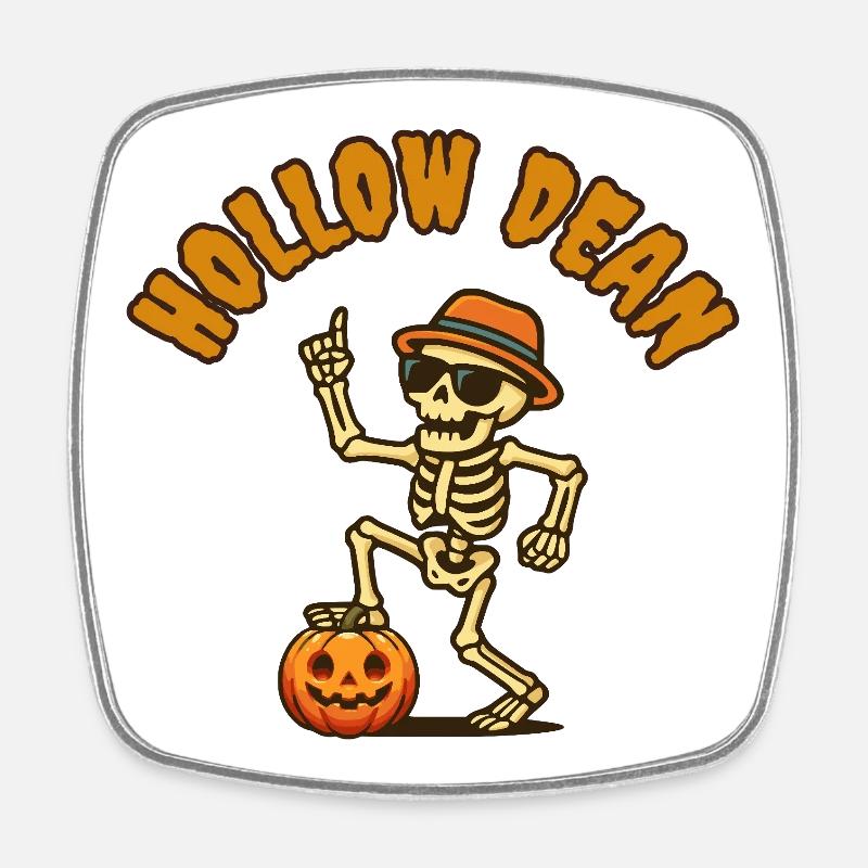 Skeleton Halloween with pumpkins - Square fridge magnet - white