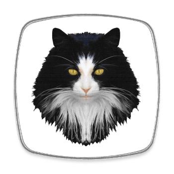 Katze schwarz-weiß, langhaarig, verschenken - Viereckiger Kühlschrankmagnet - Weiß - Vorne