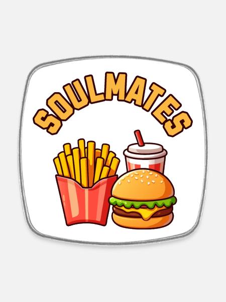 Soulmates Burger Fries Soda - Square fridge magnet - white