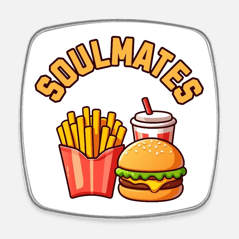 Soulmates Burger Fries Soda - Square fridge magnet - white