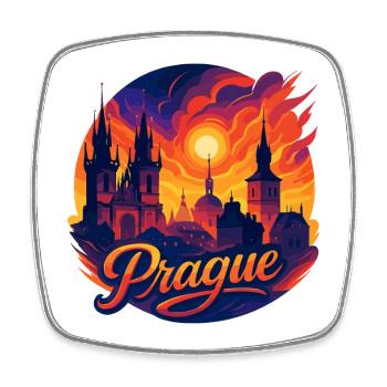 Prague Capital Czech Republic Silhouette Gift - Square fridge magnet - white - Front