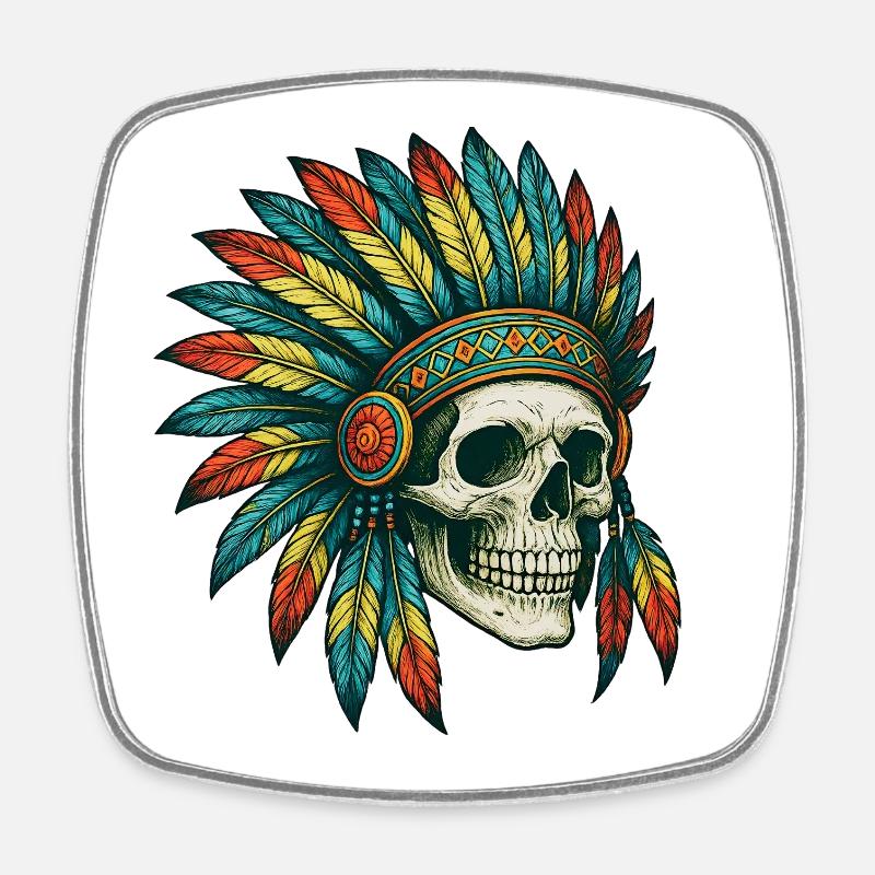 Illustration de crâne tribal indigène - Magnet carré - blanc