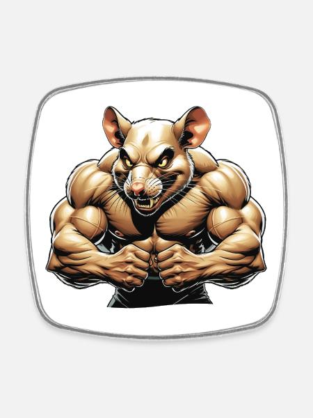 Fierce Anthropomorphic Rodent Illustration - Square fridge magnet - white
