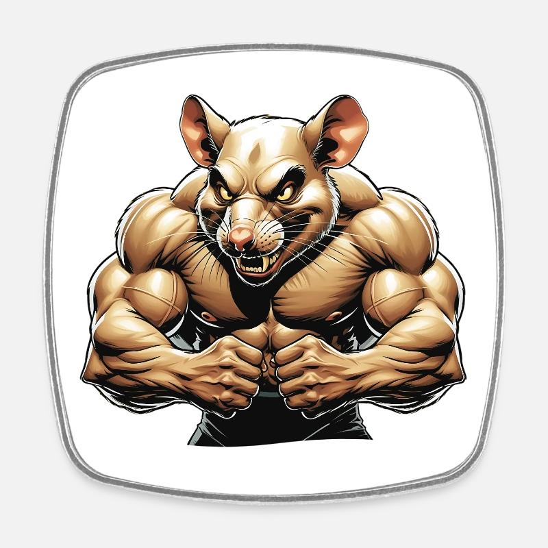 Illustration de rongeur anthropomorphe féroce - Magnet carré - blanc