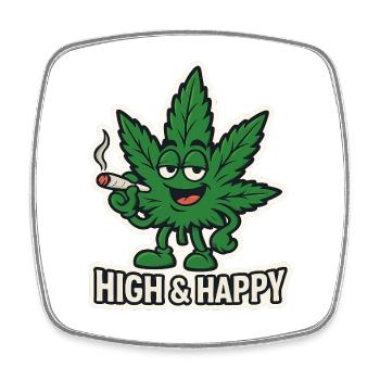 Leafy High & Happy Cartoon - Square fridge magnet - white - Front