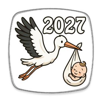 Stork with foundling in its beak 2027 - Square fridge magnet - white - Front