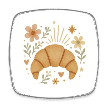 Süßes Croissant & Blumen - Boho Frühstücksdesign - Viereckiger Kühlschrankmagnet - Weiß - Vorne