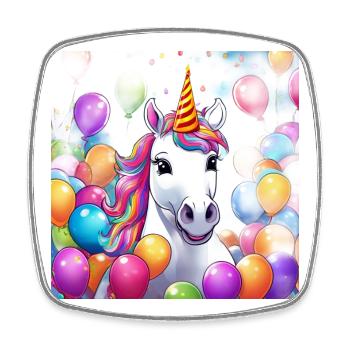 Magisches Einhorn Geburtstagsfeier mit Ballons - Viereckiger Kühlschrankmagnet - Weiß - Vorne
