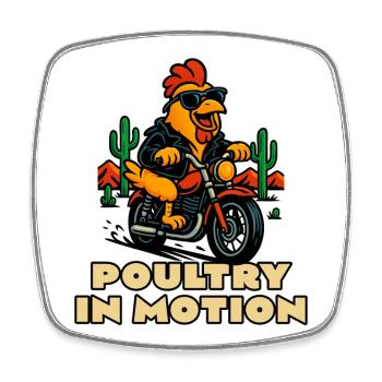 Volaille en mouvement : motard de poulet - Magnet carré - blanc - Devant