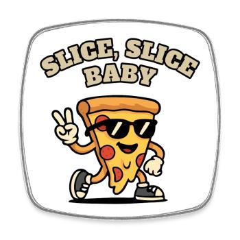 Slice Slice Baby: Pizza Slice mit Sonnenbrille. - Viereckiger Kühlschrankmagnet - Weiß - Vorne