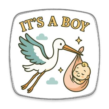 Hello Baby Boy - Storch bringt Baby – It's a Boy - Square fridge magnet - white - Front