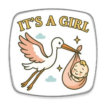 Sweet Baby Girl - Storch bringt Baby – It's a Girl - Viereckiger Kühlschrankmagnet - Weiß - Vorne