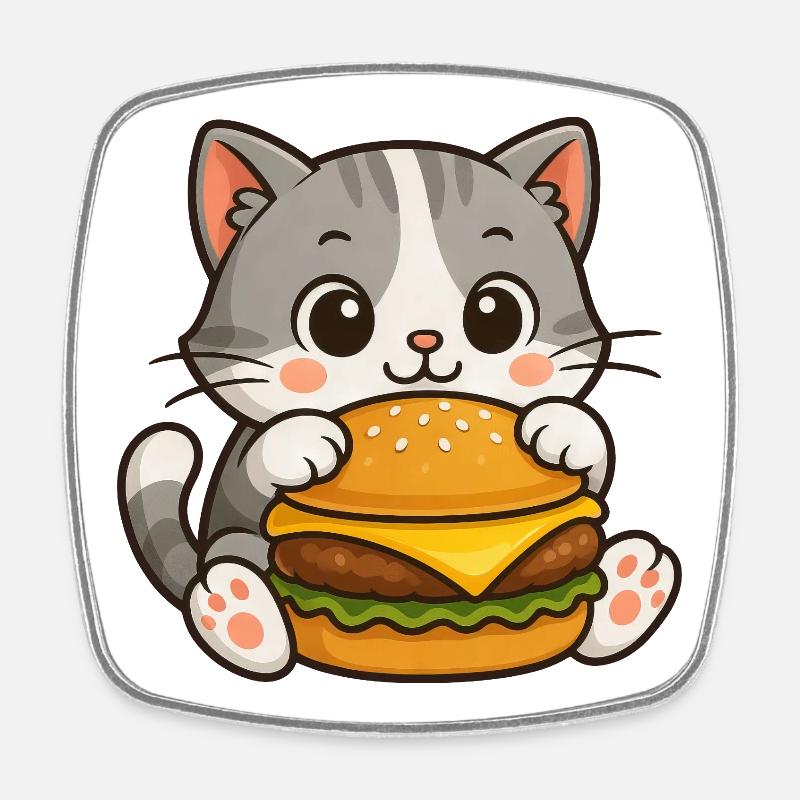 Chat si mignon hamburger restauration rapide nourriture de dessin animé - Magnet carré - blanc
