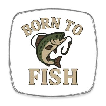 Born to Fish – Fisherman's Design with Fish & Hook - Square fridge magnet - white - Front