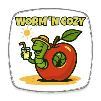 Salon de fruits Worm 'N Cozy Sunshine - Magnet carré - blanc - Devant