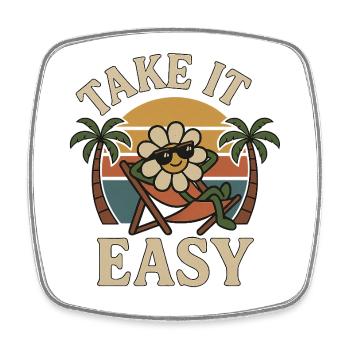 Take It Easy - Funny Vintage Flower Design - Square fridge magnet - white - Front