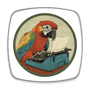 Parrot with typewriter – Feather-light and creative - Square fridge magnet - white - Front