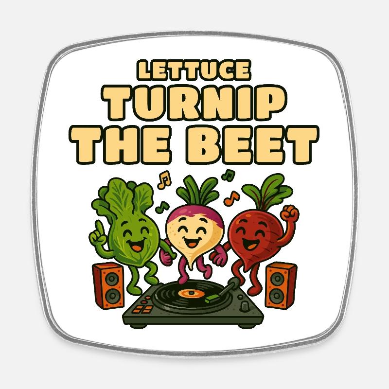 Lettuce Turnip Beet DJ Groove - Square fridge magnet - white