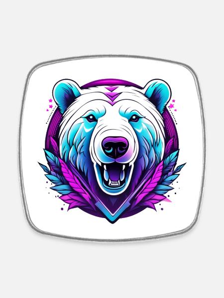 White Bear with Neon Accents - Square fridge magnet - white