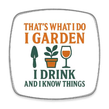 Je jardine, je bois – Jardiner avec style - Magnet carré - blanc - Devant