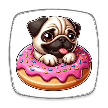 Carlin mignon avec beignet dessin animé amoureux des chiens - Magnet carré - blanc - Devant