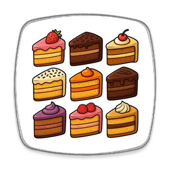 Neuf parts de gâteau de style kawaii dessinées à la main - Magnet carré - blanc - Devant