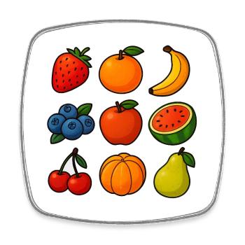 Colorful selection of fresh fruits in cartoon style - Square fridge magnet - white - Front