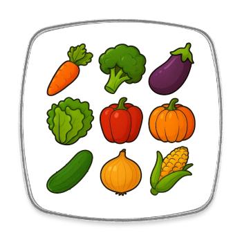 Collection of colorful vegetable illustrations in cartoon style - Square fridge magnet - white - Front