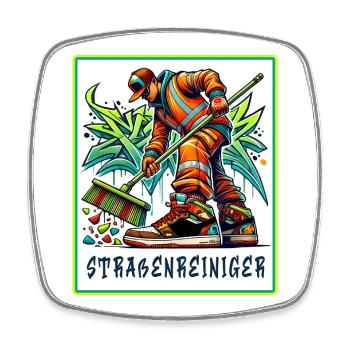 Straßenreiniger im Graffiti-Style - Viereckiger Kühlschrankmagnet - Weiß - Vorne