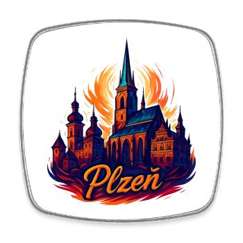 Pilsen Plzeň Stadt Tschechien Silhouette Geschenk - Viereckiger Kühlschrankmagnet - Weiß - Vorne
