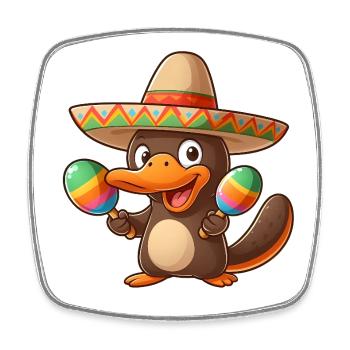 Funny beak duck with sombrero and maracas - Square fridge magnet - white - Front