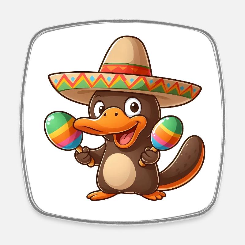 Drôle de canard à bec avec sombrero et maracas - Magnet carré - blanc