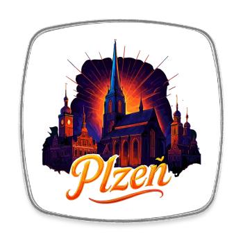 Pilsen Plzeň City Czech Republic Silhouette Gift - Square fridge magnet - white - Front