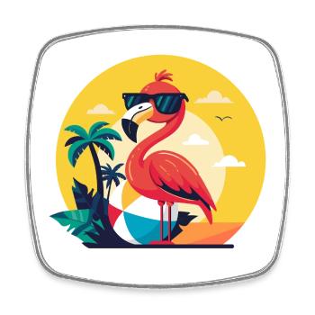 Flamingo, beach ball and palm trees - Square fridge magnet - white - Front