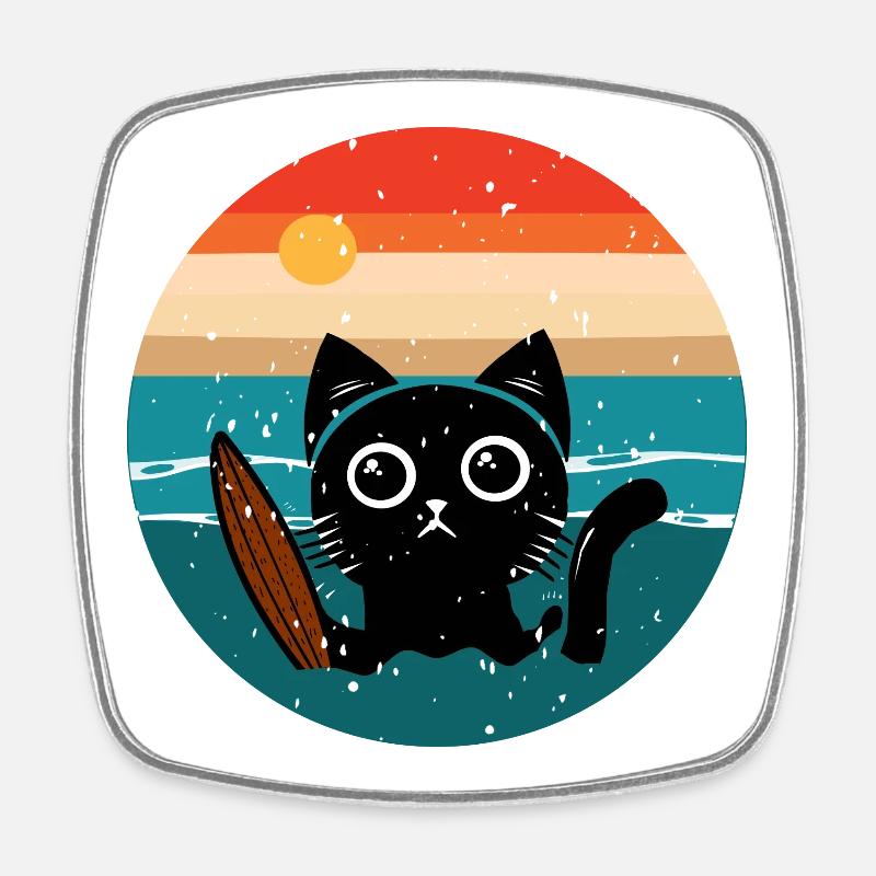 Surfende Katze - Viereckiger Kühlschrankmagnet - Weiß